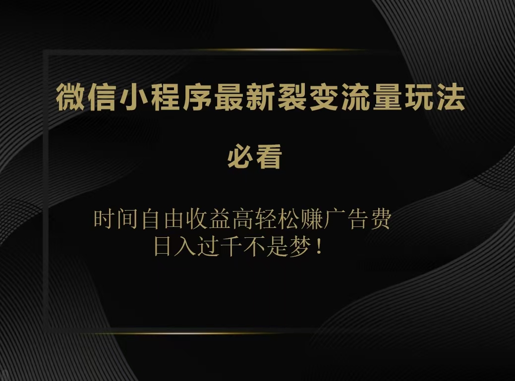 微信小程序最新裂变流量玩法,时间自由收益高轻松赚广告费,日入200-500+-博学库