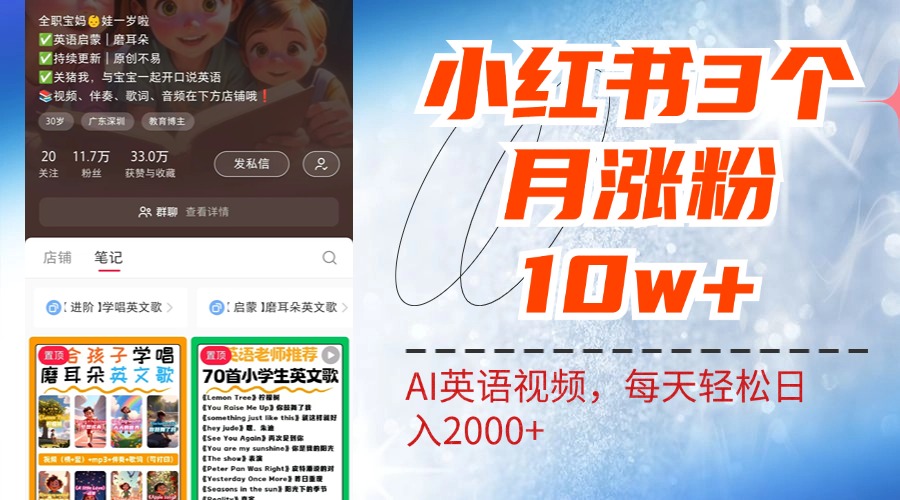 小红书三个月涨粉10W!AI英语视频0成本制作,每天轻松日入2000+-博学库