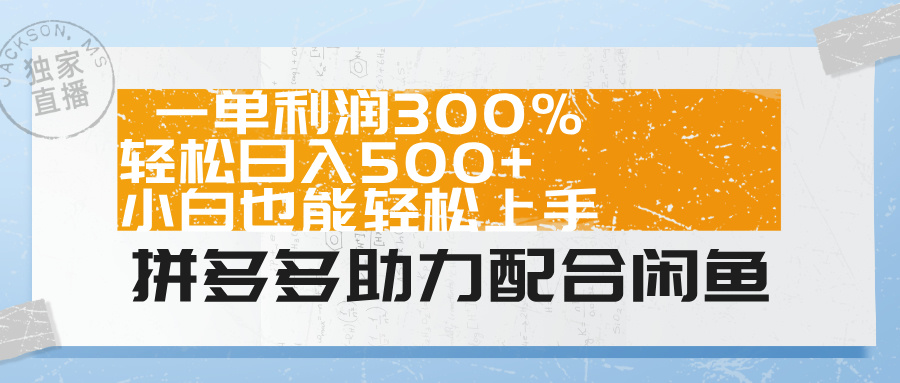 拼多多助力配合闲鱼 一单利润300% 轻松日入500+ 小白也能轻松上手!-博学库