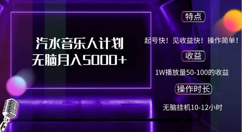 抖音汽水音乐人,计划无脑月入5000+-博学库