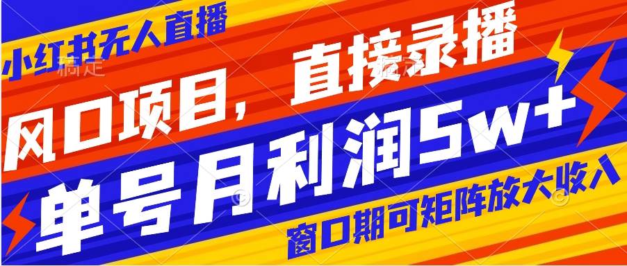 风口项目,小红书无人直播带货,直接录播,可矩阵,月入5w+-博学库