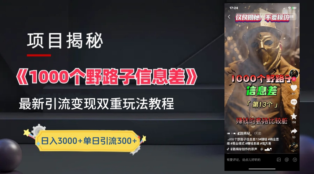 最新一千个野路子信息差玩法教程如何变现+引流的玩法具体拆解!!!-博学库