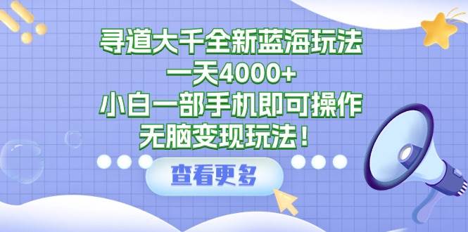 寻道大千全新蓝海玩法,一天4000+,小白一部手机即可操作,无脑变现玩法!-博学库
