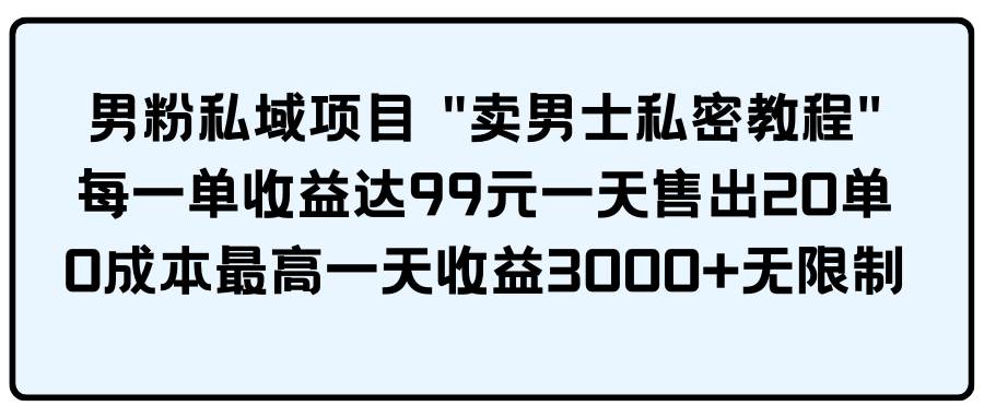 男粉私域项目 卖男士私密教程 每一单收益达99元一天售出20单-博学库