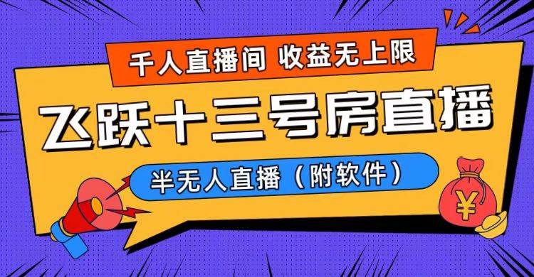 爆火飞跃十三号房半无人直播，一场直播上千人，日入过万！（附软件）-博学库