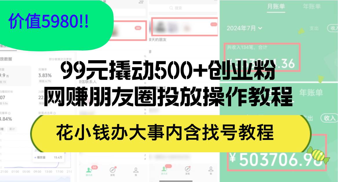 99元撬动500+创业粉,网赚朋友圈投放操作教程价值5980!花小钱办大事内...-博学库